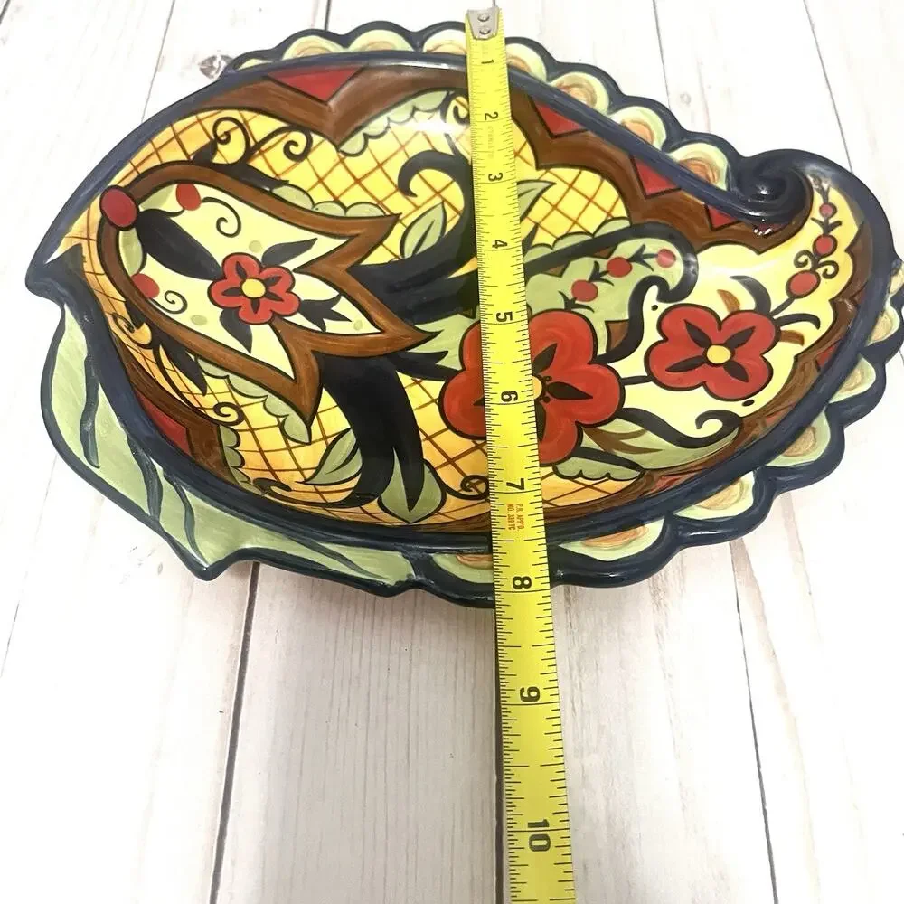 Vintage Corsica Home Hand-Painted Ceramic Dish – Paisley Leaf Shape, 9.5” x 8”